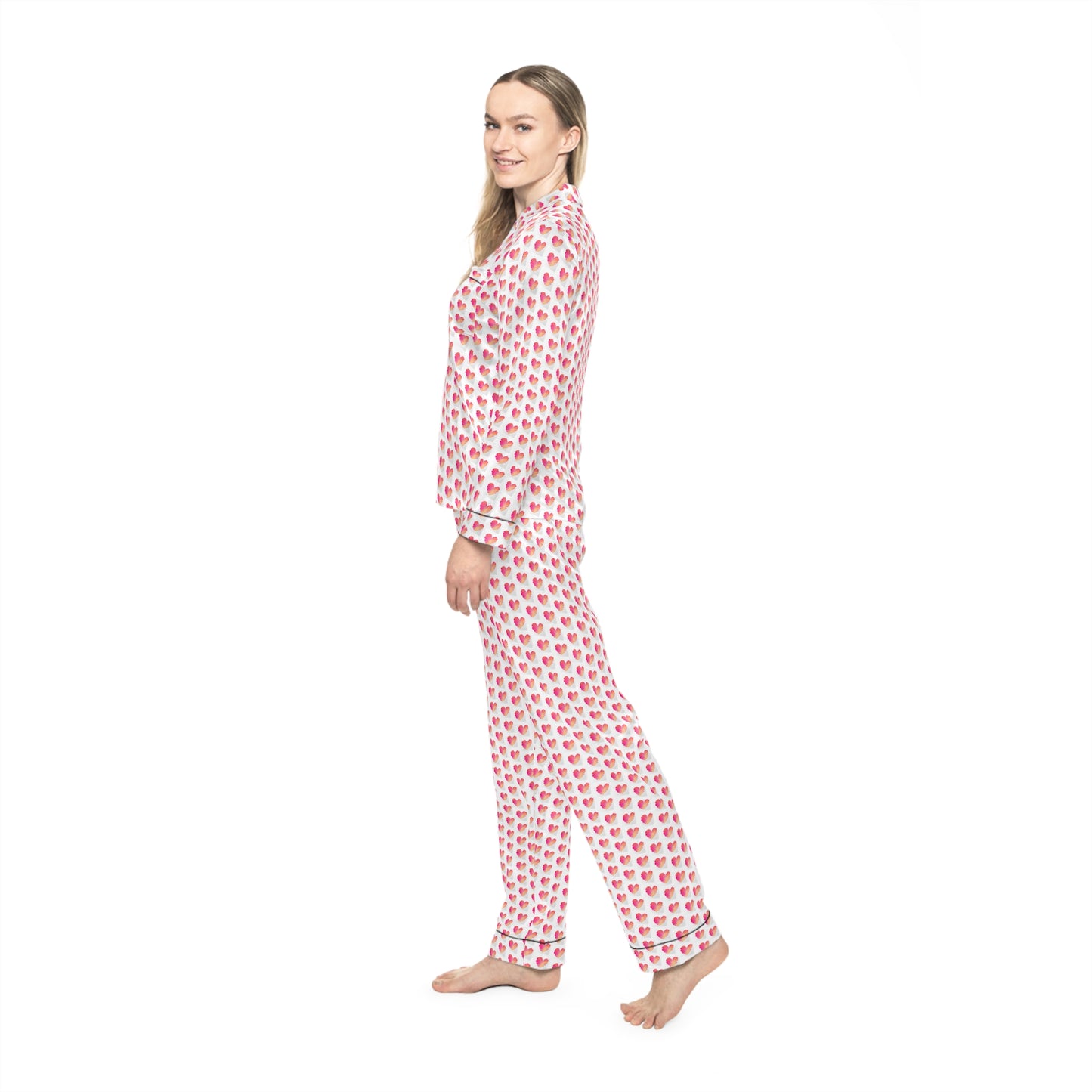 Women's Satin Pajamas with hearts